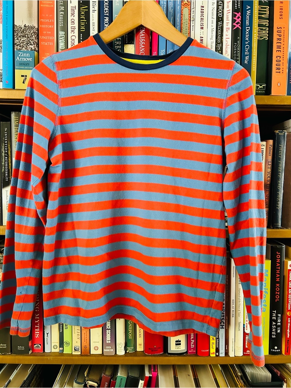 Boden Blue Red Striped Crew Neck Long Sleeve Tshirt, 164cm 13-14Y